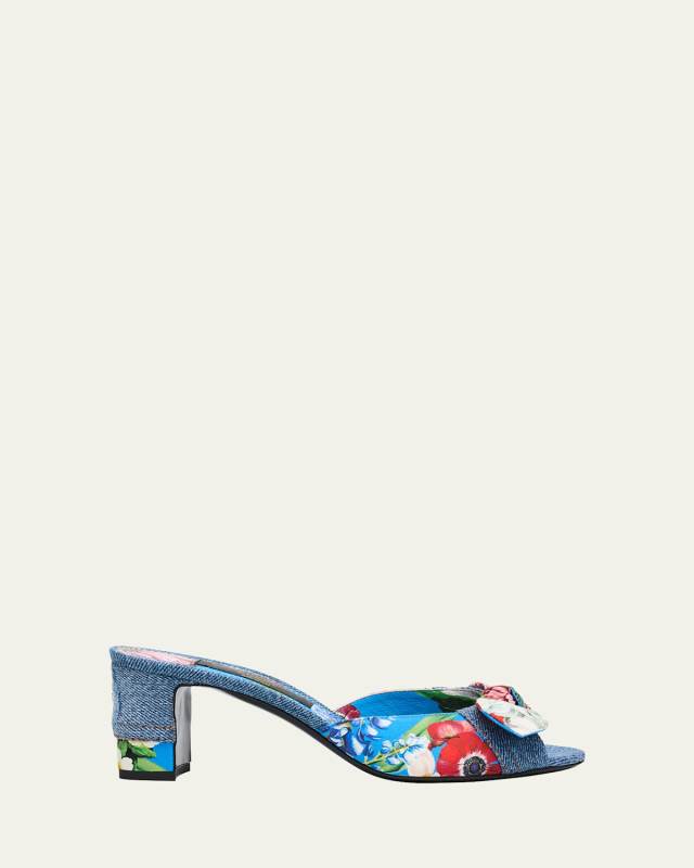 Kiera Sofia Denim Floral Bow Sandals